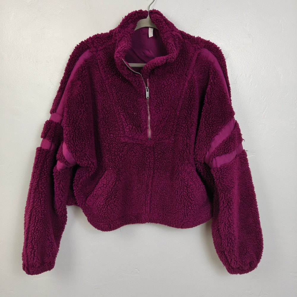 Free People Movement Hit The Slopes Fleece Womens XS Purple Quarter Zip Cropped